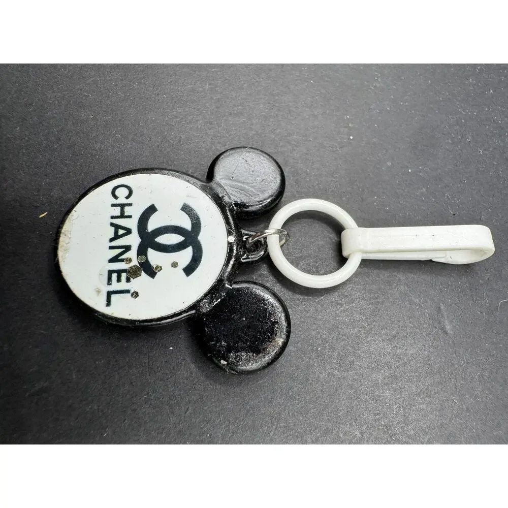 Disney Mickey Mouse Face X Chanel Keychain Key Ring Black & White Resin